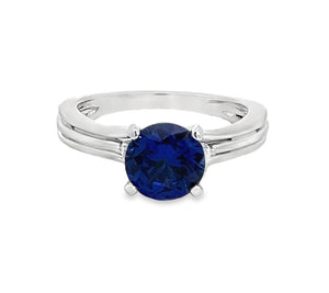 LAB GROWN ROUND SAPPHIRE & ROUND DIAMONDS 1.68ctw THREE STONE RING