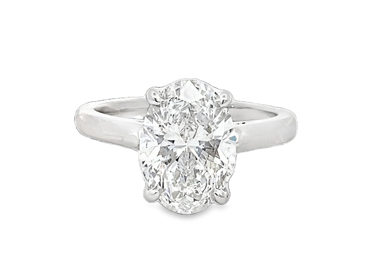 LAB GROWN OVAL & ROUND DIAMONDS 3.64ctw CATHEDRAL SOLITAIRE RING