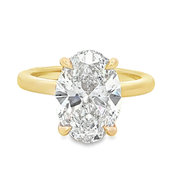 LAB GROWN OVAL & ROUND DIAMONDS 4.14CTW SOLITAIRE ENGAGEMENT RING