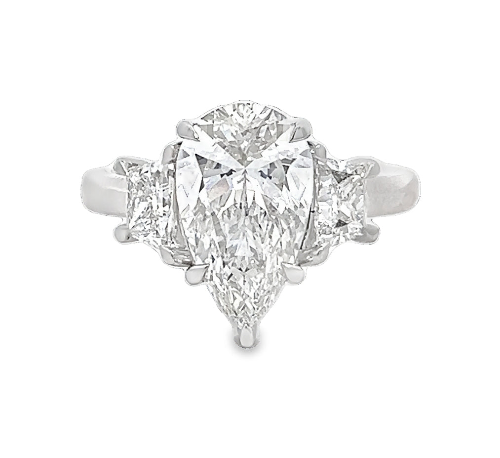 LAB GROWN PEAR & TRAPEZOID DIAMONDS 3.39ctw THREE STONE RING