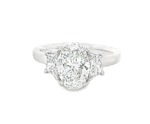 LAB GROWN OVAL & TRAPEZOID DIAMONDS 2.47ctw THREE STONE RING