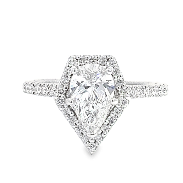 LAB GROWN PEAR AND ROUND DIAMONDS 1 1/3CTW FANCY HALO RING