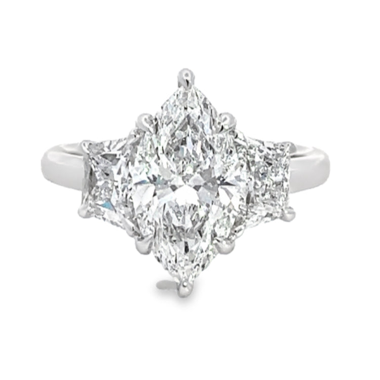 LAB GROWN MARQUISE AND TRAPEZOID DIAMONDS 3.24CTW THREE STONE RING