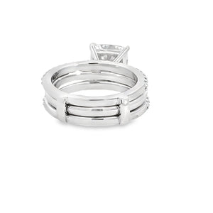 LAB GROWN CUSHION & ROUND DIAMONDS 4.13CTW SOLITAIRE ENGAGEMENT RING WITH PRONG SET RING GUARD