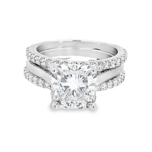 LAB GROWN CUSHION & ROUND DIAMONDS 4.13CTW SOLITAIRE ENGAGEMENT RING WITH PRONG SET RING GUARD