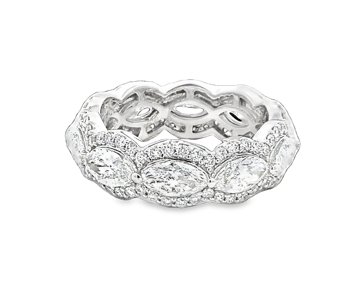 LAB GROWN MARQUISE & ROUND DIAMONDS 3.84ctw HALO STYLE ETERNITY BAND