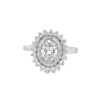 LAB GROWN OVAL & ROUND DIAMONDS 1.36ctw BEZEL VINTAGE HALO RING