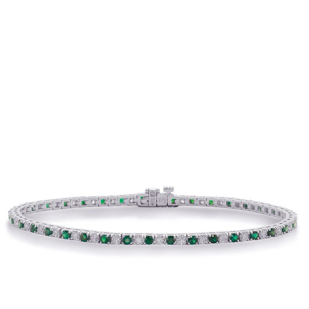 White Gold Emerald & Diamond Bracelet-4.48ctw