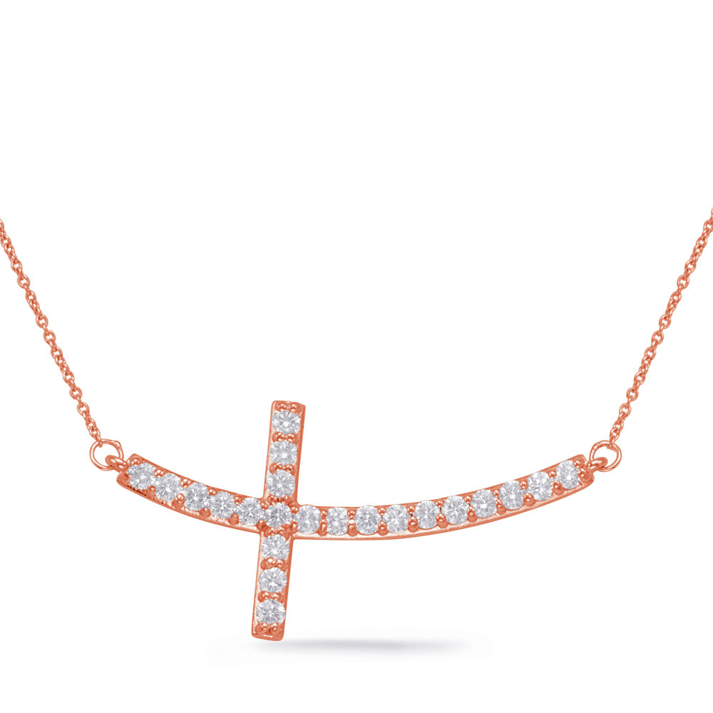 Rose Gold Diamond Cross Necklace-0.74ctw