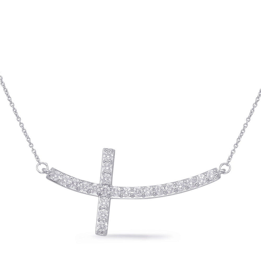 White Gold Diamond Cross Necklace-0.74ctw