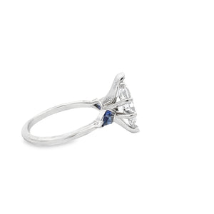 LAB GROWN MARQUISE DIAMOND BLUE SAPPHIRE KITES 2.13CTW THREE STONE RING
