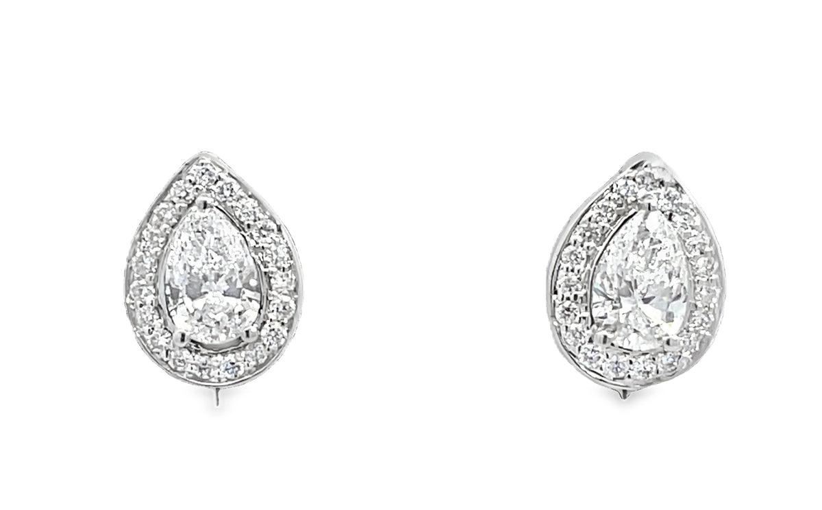 LAB GROWN PEAR & ROUND DIAMONDS 1.06CTW HALO STYLE STUDS