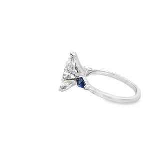 LAB GROWN MARQUISE DIAMOND BLUE SAPPHIRE KITES 2.13CTW THREE STONE RING