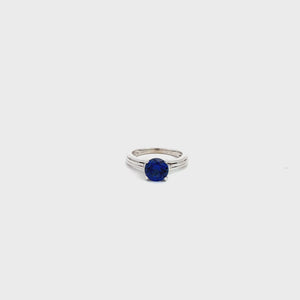 LAB GROWN ROUND SAPPHIRE & ROUND DIAMONDS 1.68ctw THREE STONE RING