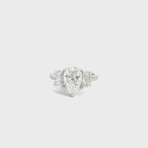 LAB GROWN PEAR AND TRAPEZOID DIAMONDS 3.12CTW THREE STONE RING